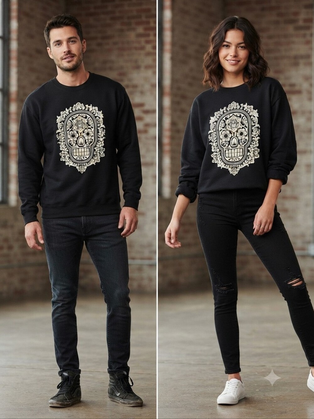 Obey Black Crew Neck Pullover Sweatshirt Sugar Skull Graphic Print Size S Unisex